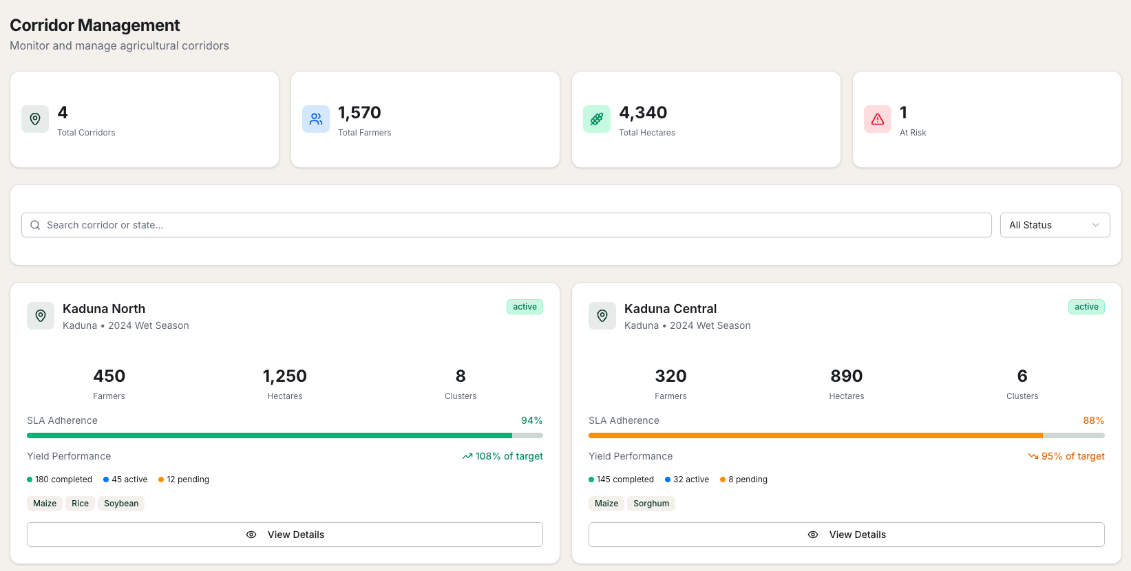 Coordinated Supply - AgroBridge product interface